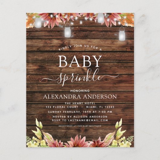 Budget Baby Sprinkle Shower Rustic Wood Sunflower (Voorkant)