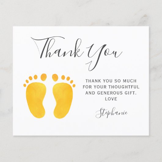 Budget Baby Voetjes Geel Baby Shower Bedankkaart (Voorkant)