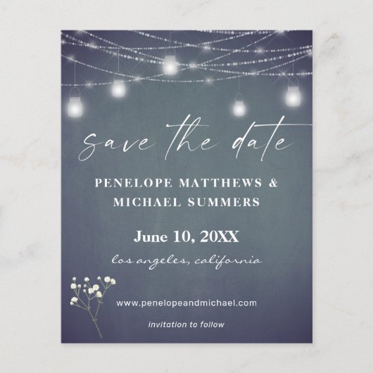 Budget Baby's Breath BG Chalkboard Foto Save Date Flyer (Voorkant)