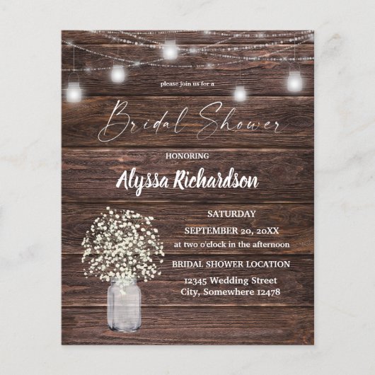 Budget Baby's Breath & Slingerverlichting Bruidsdo Flyer (Voorkant)