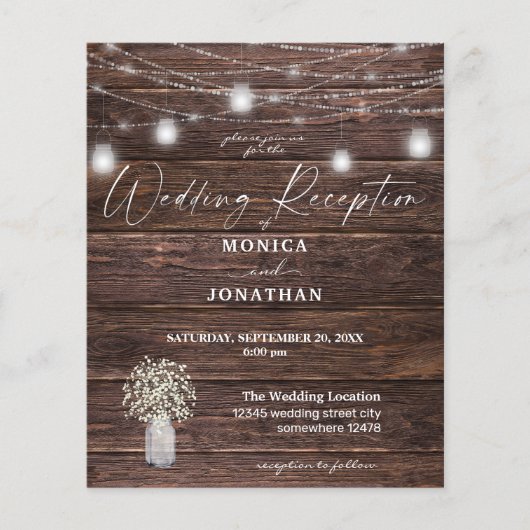 Budget Baby's Breath Wood Lights Wedding Reception Flyer (Voorkant)