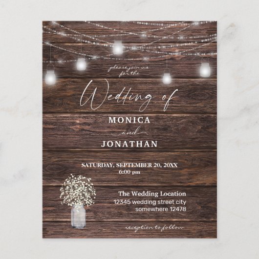 Budget Baby's Breath, Wood & String Lights Wedding Flyer (Voorkant)