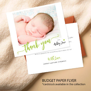 Budget babyshower fotokaartje om dank je te zeggen flyer