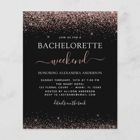 Budget Bachelorette Weekend Pink Rose Gold Glitter Flyer (Voorkant)