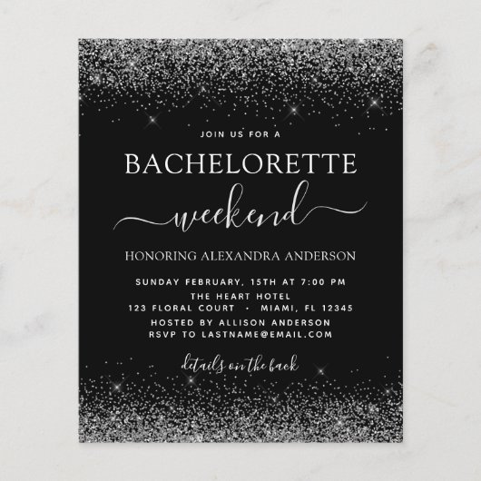 Budget Bachelorette Weekend Silver Glitter Party Flyer (Voorkant)