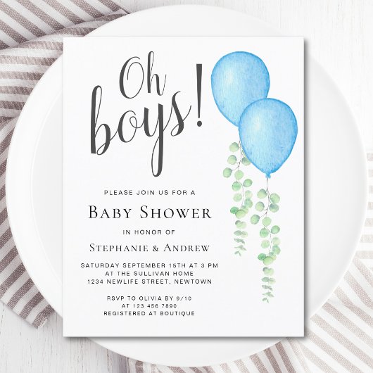 Budget Ballons Couple's Twins Baby shower Invite