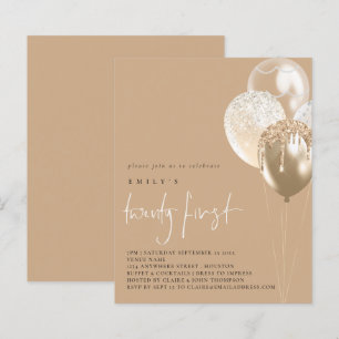Budget Balloons Gold Ivory 21st Party Uitnodiging