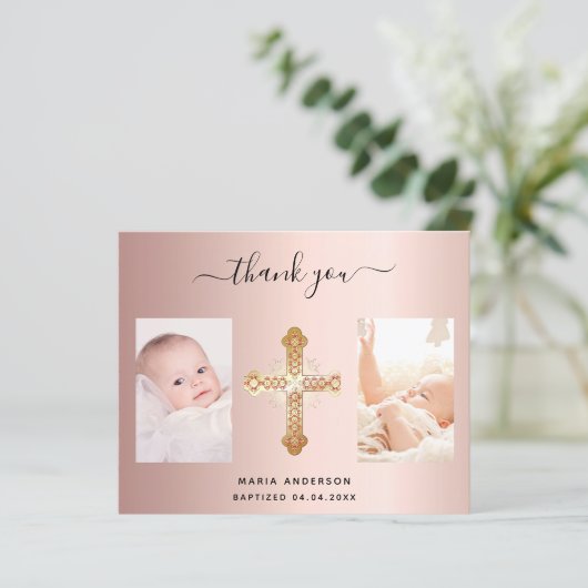 Budget baptême rose carte de remerciements photo o (Debout devant)