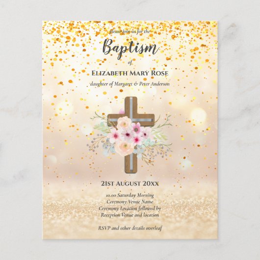 BUDGET Baptism Christening Bautizo Bautismo INVITE Flyer (Voorkant)
