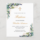 Budget Baptism eucalyptus greenery Gold-uitnodigin (Voorkant)