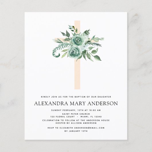Budget Baptism Floral Greenery Sage Eucalyptus Flyer (Voorkant)