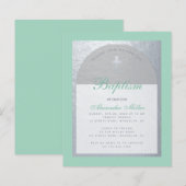 Budget Baptisme Mint Green Faux Silver Invitation (Voorkant / Achterkant)