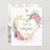 Budget baptisme roze floral foto bedankt (Voorkant / Achterkant)