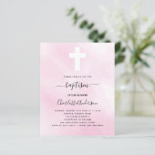 Budget baptisme roze sky girl cross-uitnodiging (Staand voorkant)