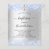 Budget baptisme Silver Blauwe Glitter boy-uitnodig (Voorkant)