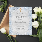 Budget baptisme Silver Glitter Blue boy-uitnodigin