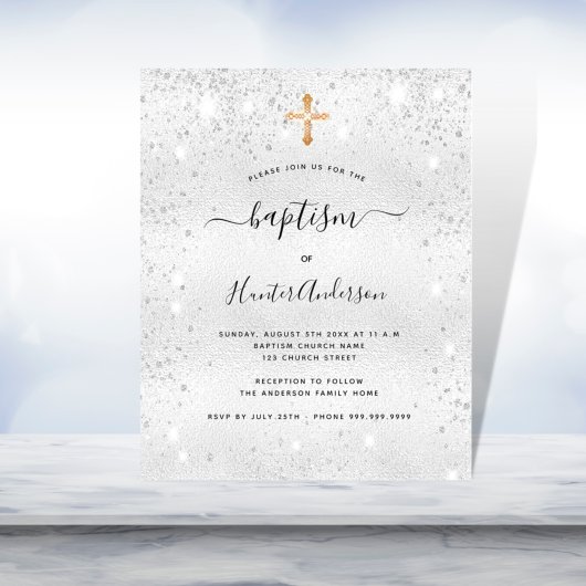 Budget baptisme Silver Glitter-uitnodiging voor vo