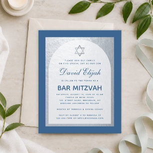 Budget Bar Mitswa Klassiek Blauw Zilveren Uitnodig