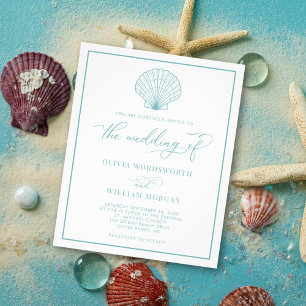Budget Beach Shell Wedding Invite Zee Glass Blue Flyer