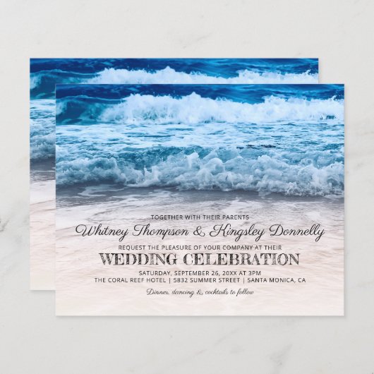 Budget Beachfront Destination Wedding Invitation (Voorkant / Achterkant)