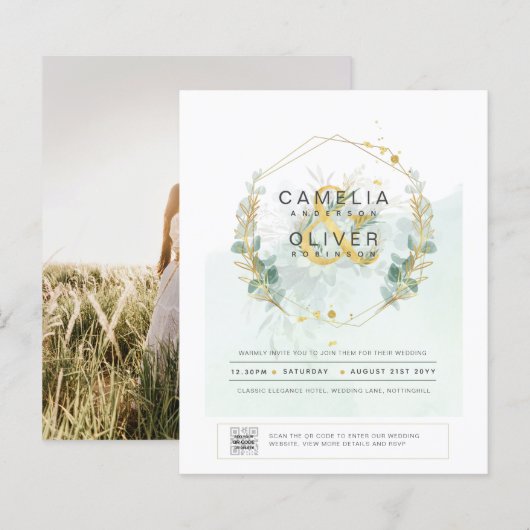 BUDGET Begroeiing FOTO Huwelijksuitnodiging QR COD (Voorkant / Achterkant)
