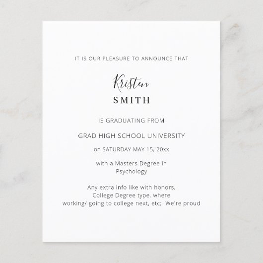 Budget beheerd Het Afstuderen Fotoaankondiging Flyer (Achterkant)