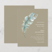 Budget Beige Boho Feather Minimal Wedding Invite (Voorkant / Achterkant)