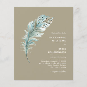 Budget Beige Boho Feather Minimal Wedding Invite