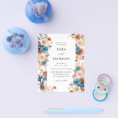 Budget Beige & Dusty Blue Floral Wedding Flyer (Enkel)