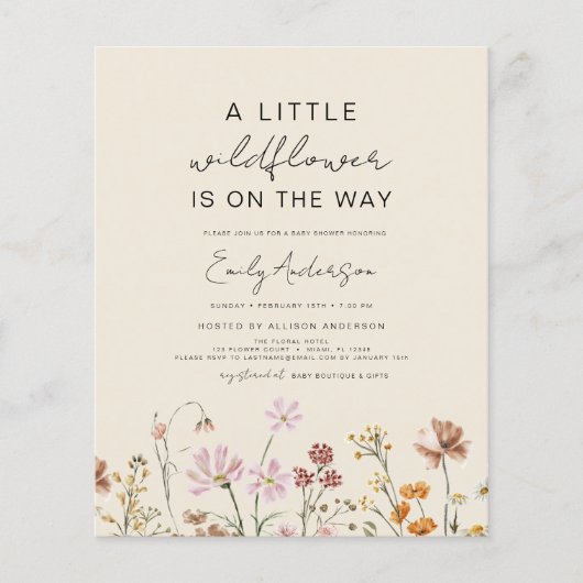 Budget Beige Een beetje Wildflower Baby shower (Voorkant)
