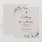Budget Beige Eucalyptus Christening Uitnodiging (Voorkant / Achterkant)