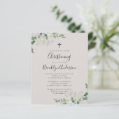 Budget Beige Eucalyptus Christening Uitnodiging (Staand voorkant)