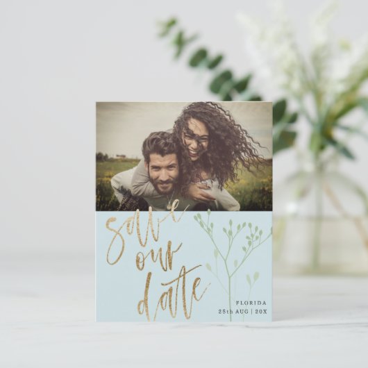 Budget Bewaar onze datum Faux Gold kalligrafie & f (Staand voorkant)