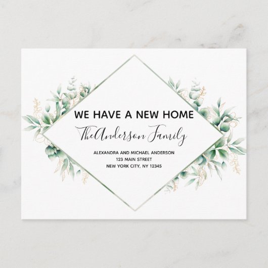 Budget Bewegende Aankondiging Eucalyptus Greenery  Briefkaart (Voorkant)