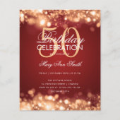 Budget Birthday Elegant Gold Red Licht Invite (Voorkant)
