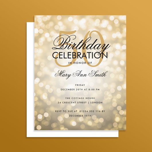 Budget Birthday Elegant Gold Sparkle Licht Invite