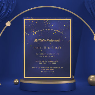 BUDGET Birthday party blue Gold mannen uitnodiging