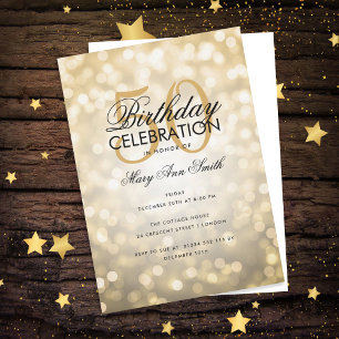 Budget Birthday Party Elegant Gold Sparkle Lights Kaart
