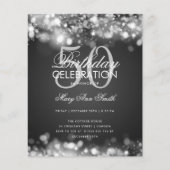 Budget Birthday Party Elegant Silver Glam Lights Flyer (Voorkant)
