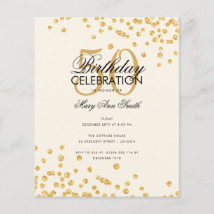 Budget Birthday Party Gold Glitter Confetti Flyer