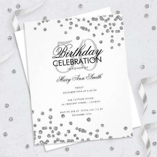 Budget Birthday Party Silver Glitter Confetti Flyer