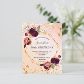 Budget Birthday roos gold florals uitnodiging (Staand voorkant)