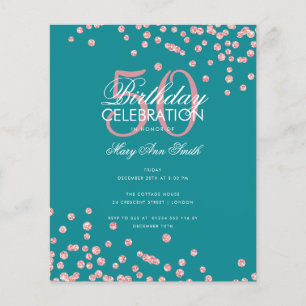 Budget Birthday Roos Gold Glitter Blauwgroen Flyer