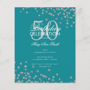 Budget Birthday Silver Glitter Confetti Blauwgroen Flyer