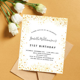 Budget birthday white gold glitter invitation
