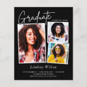Budget Black Afstudeerder 3 Fotografie-uitnodiging (Voorkant)