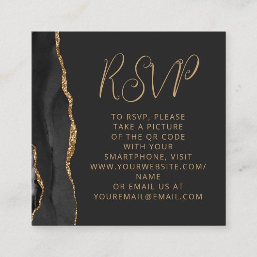 Budget Black Agate Gold Wedding QR Code RSVP Informatiekaartje (Voorkant)
