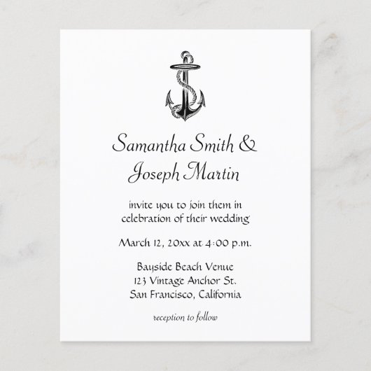 Budget Black Anchor Wedding Uitnodiging (Voorkant)
