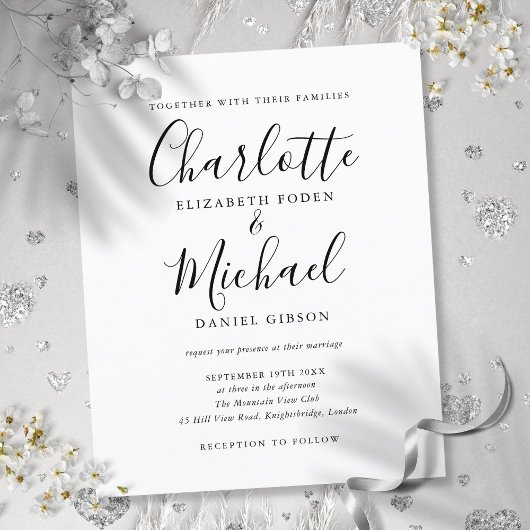 Budget Black and White Script Wedding Invitation