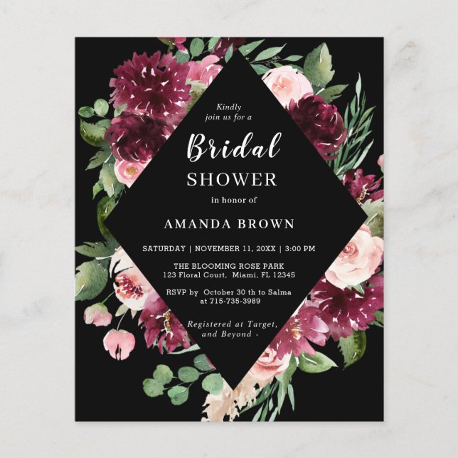 Budget Black Boho Floral Bridal Shower (Voorkant)